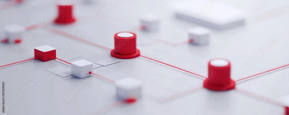 Poster successful project management efficiency concept. abstract composition of red and white shapes on a 