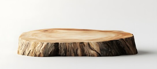 Wooden Tree Slice Display Against White Background