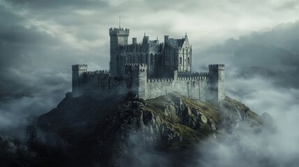 Naklejka premium A Dreamy Castle Floating Among the Clouds in a Beautiful Watercolor Painting Style