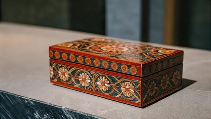 Hand-painted Wooden Box on White Background
