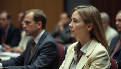 Obraz premium Dramatic moment in a courtroom where key decisions are made during a high-stakes legal proceeding