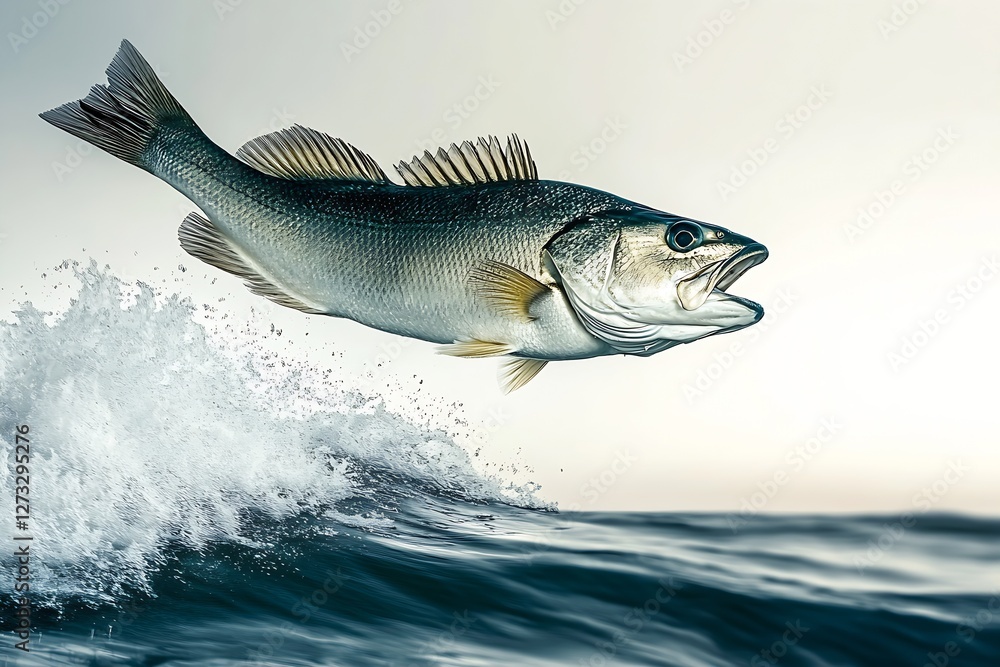 Aufkleber stunning image of a bass breaking the surface of water in dynamic motion : generative ai