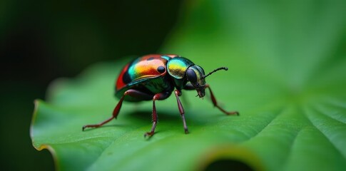 Cybister lateralimarginalis on a water lily leaf, insect world, insect photography