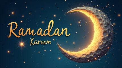 Fototapeta premium Celebrate Ramadan with the crescent moon shining brightly in the night sky, symbolizing hope and reflection during this holy month of fasting and prayer