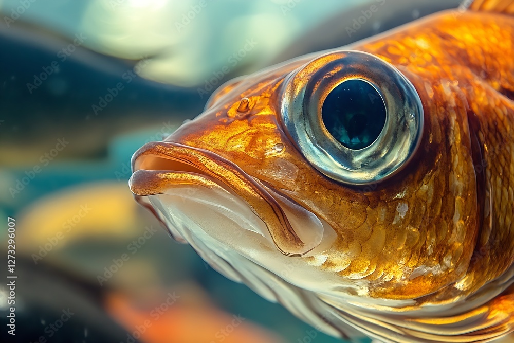 Poster beautiful macro shot of a goldfish highlighting its stunning coloration and eye details : generative