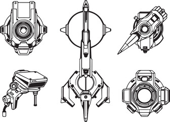 A set of elements for flat design in cyberpunk style. Hand drawn vector illustration