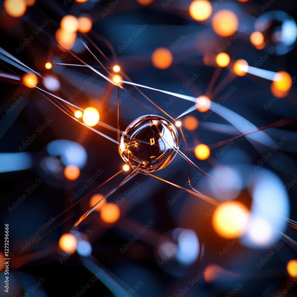 Poster exploring quantum connectivity dynamic interactions of particles abstract laboratory digital art dar