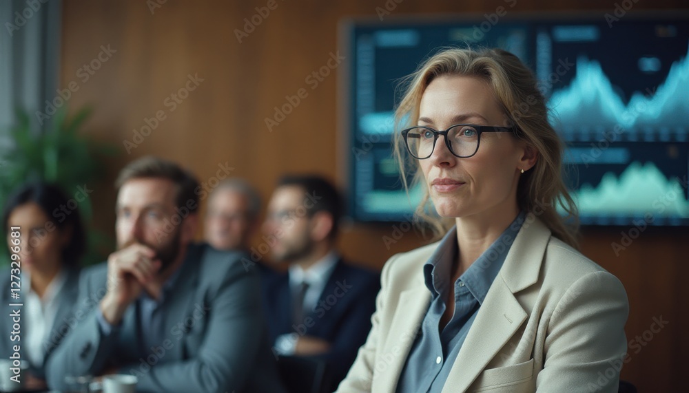 Aufkleber presenter engaged in insightful discussion during a business meeting in a modern conference room wit