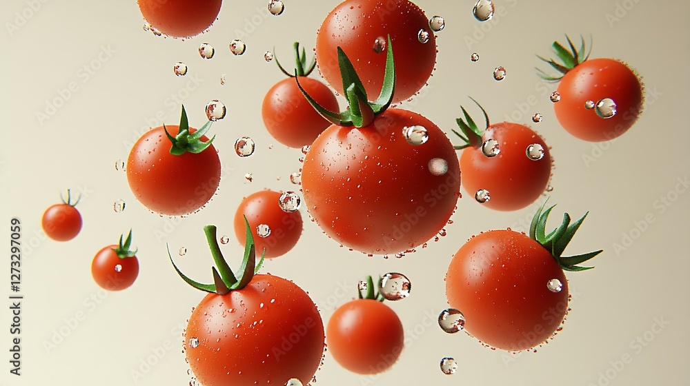 Aufkleber group of fresh red tomatoes with water droplets listing to create a stunning visual feast : generati