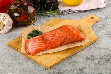 Piece of cut salmon fillet