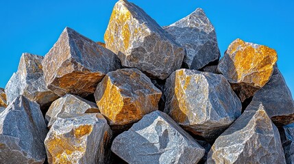 Fototapeta premium Stacked gray and gold rocks against clear sky
