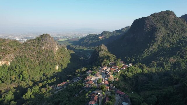 Aerial view from drone of the rural village in the mountains