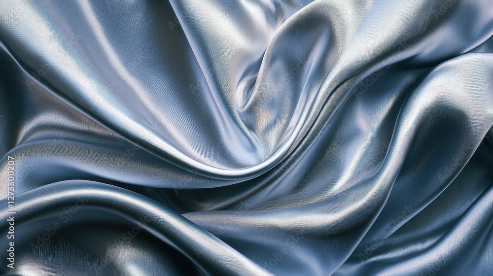 Poster a luxurious silver fabric with soft folds, shimmering under diffused light, creating a smooth textur