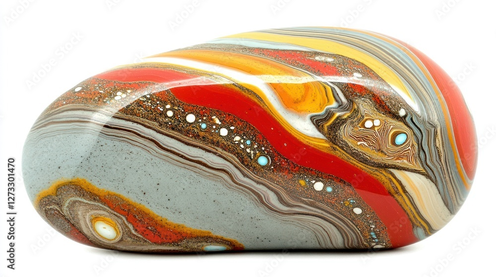 Poster polished multicolored stone shows striking bands and patterns