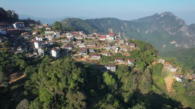 Aerial view from drone of the rural village in the mountains