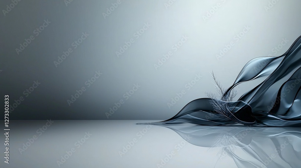 Poster elegant flowing fabric on minimalist surface art installation contemporary gallery calm ambience clo