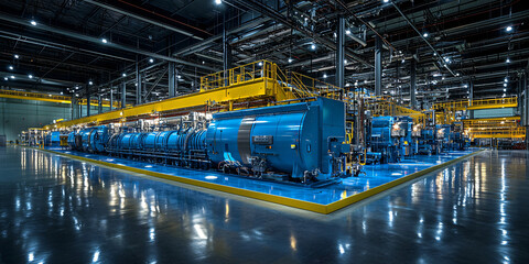 Fototapeta premium A modern biomass power plant’s core systems, including turbine generators and combustion chambers
