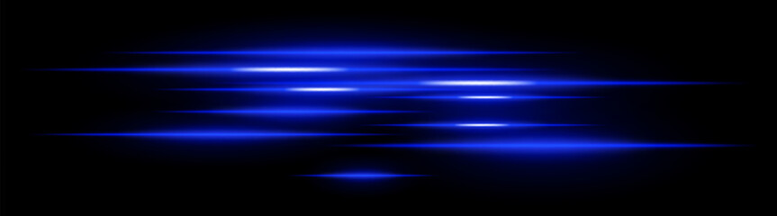 Light streaks set . Blue glowing speed lines on a black background. Futuristic motion blur effect, neon digital trails, sci-fi energy beams, and high-speed acceleration concept.