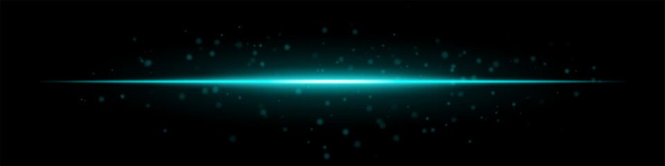 Bright blue laser beam with glowing particles on a dark background. The vibrant neon light creates a futuristic and high-tech atmosphere, perfect for digital effects, sci-fi visuals, and energy