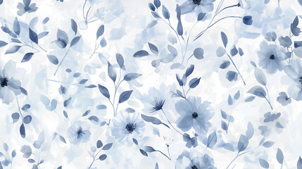 blue seamless doodle botanicals pattern in a grunge, texture