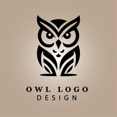 Elegant Black Owl Logo Illustration on Beige Background for Modern Business, Branding, and Merchandise with Unique Artistic Silhouette

