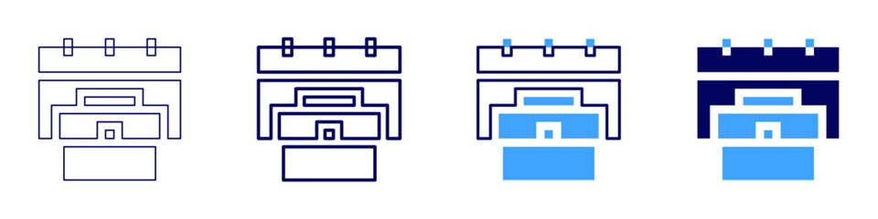 Office calendar software icon in 4 different styles. Thin Line, Line, Bold Line, Duotone. Duotone style. Editable stroke