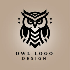 Elegant Black Owl Logo Illustration on Beige Background for Modern Business, Branding, and Merchandise with Unique Artistic Silhouette
