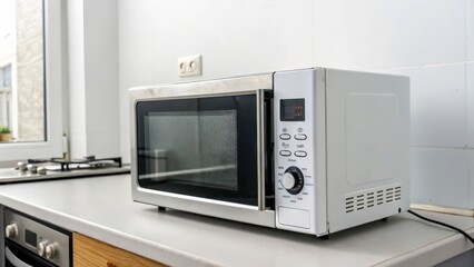 Obraz premium White Microwave Oven on Kitchen Counter