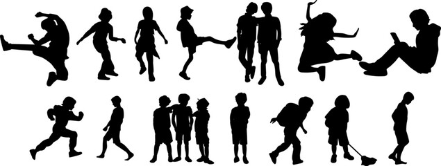 set of silhouettes children in different angles, vector