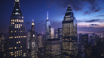 Obraz premium Skyline Radiance: Downtown Los Angeles City Lights Mirrored on Water at Night – Generative AI Art