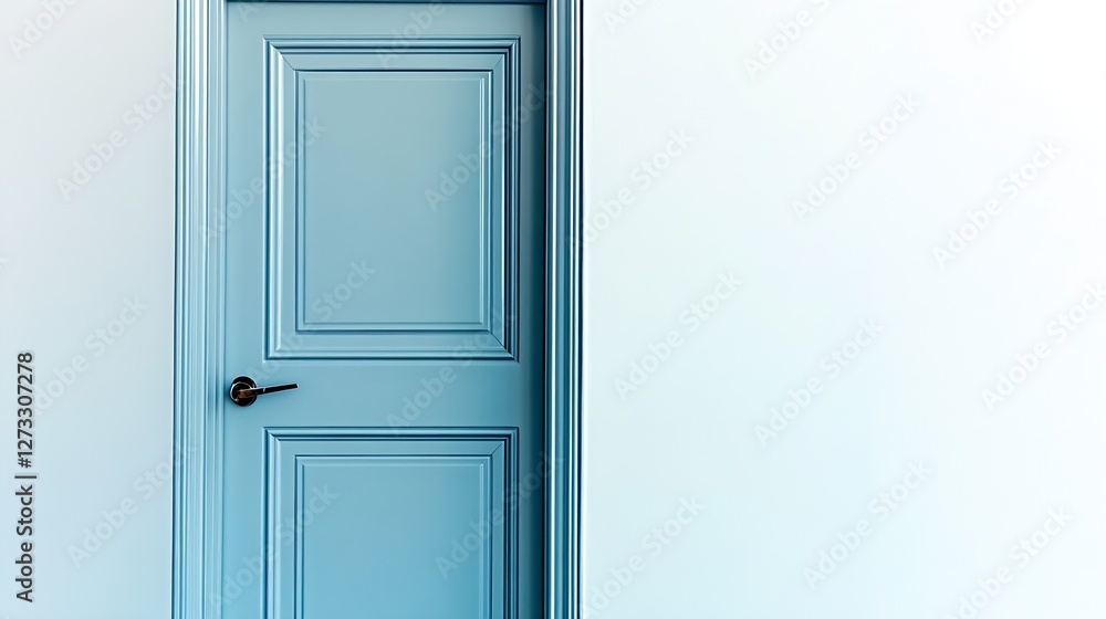 Aufkleber Sleek blue door with intricate paneling and soft lighting creating an inviting atmosphere in modern design : Generative AI