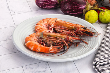 Boiled big king tiger prawn