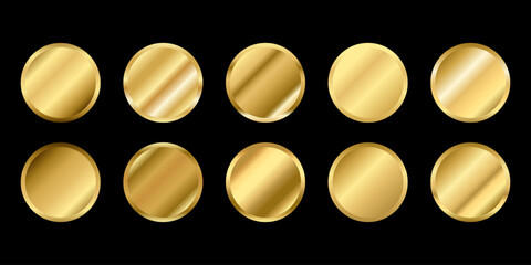 Golden gradients set. Round Circle badge Metallic gold gradients. Elegant gold swatch palette collection. A creative element for your design or logo banner and medal