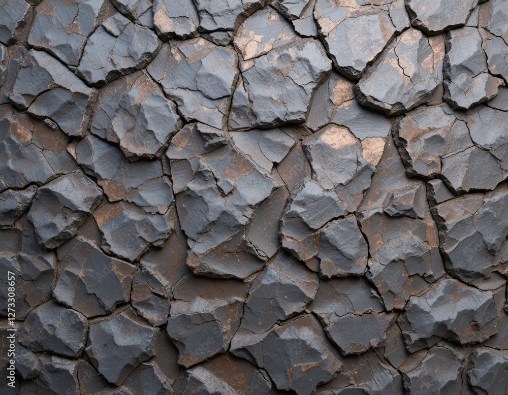 Poster Rocky Terrain Texture...Dark Stone Surface with Cracks...A Natural Mosaic of Earth Tones...Ideal for Backgrounds and Textures...Captures the Raw Beauty of Geology...Creates a Rugged Aesthetic
