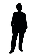 vector; silhouette, front view of a senior woman standing  and looking up