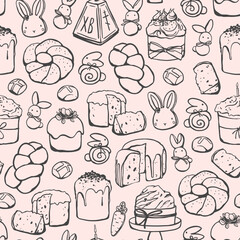 Fototapeta premium Seamless pattern with different Easter bakery