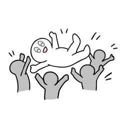 仲間に胴上げをされている棒人間