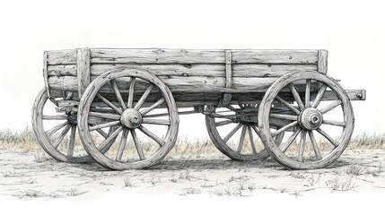Fototapeta premium Rustic wooden wagon, field setting, illustration, history