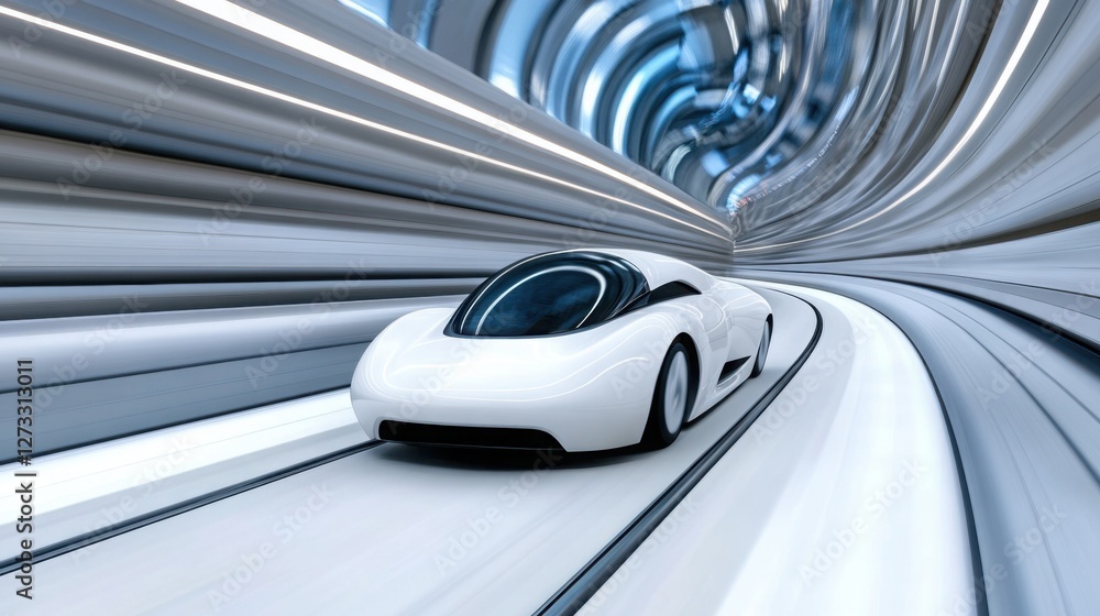Poster a high-speed hyperloop train powered by ai gliding through a futuristic landscape, efficient