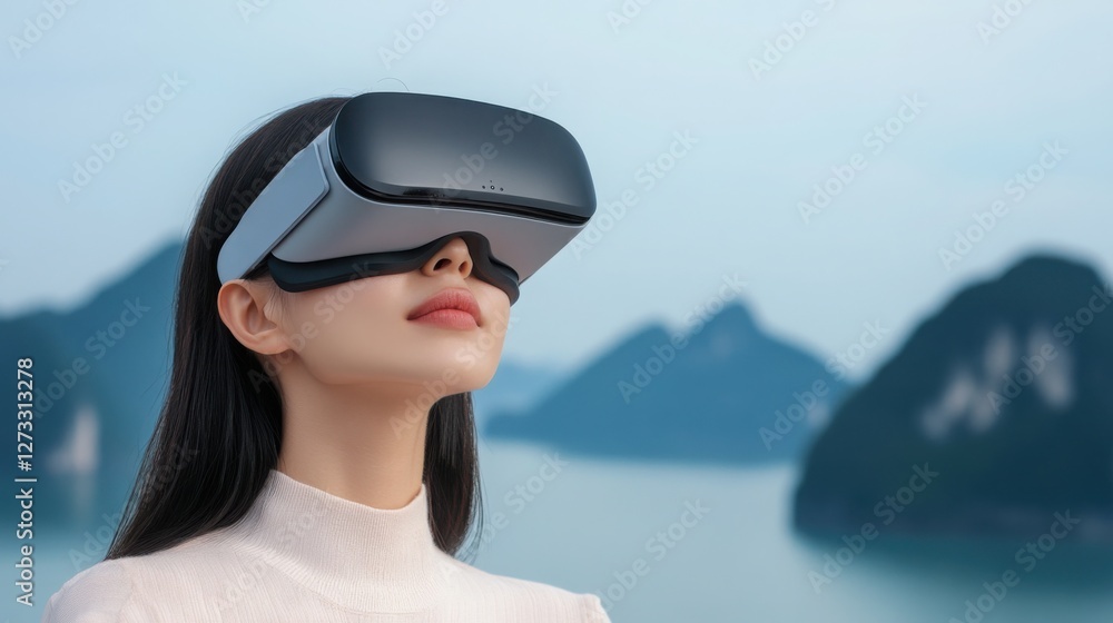 Poster a high-tech ai-powered travel assistant guiding a tourist through an immersive augmented reality exp