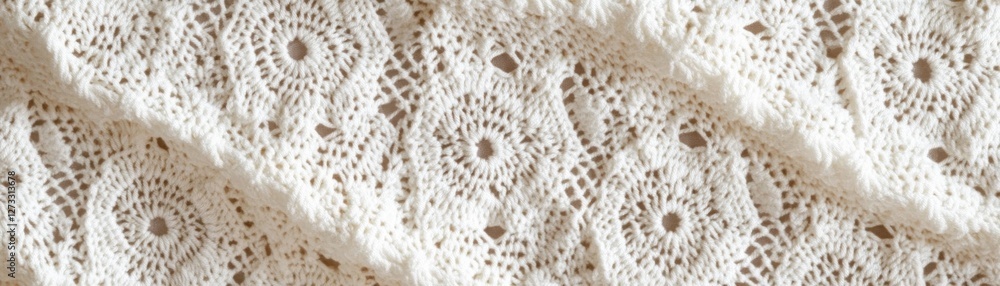 Poster Delicate white crochet fabric with circular patterns and soft texture