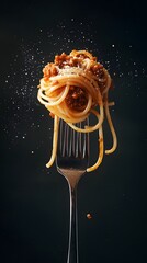 Delicious Spaghetti with Meat Sauce, Perfectly Cooked Pasta, Sprinkled with Cheese