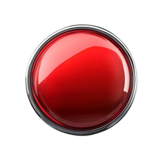 Glossy Red Button with Silver Bezel Modern Design Element