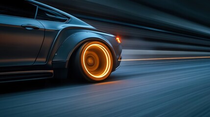 A night shot of a luxury coupe drifting, sparks flying from its high-end custom wheels, dynamic 