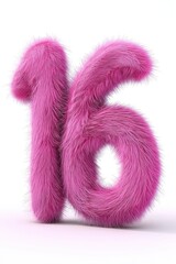Fototapeta premium Bright pink furry number sixteen displayed in a playful and vibrant design suitable for various celebrations and events