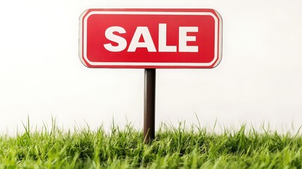 For sale sign post standing in bright green grass during daylight