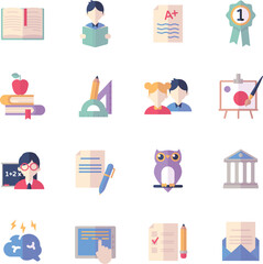 Flat Education Icons Set Of Learning and Academic Symbols