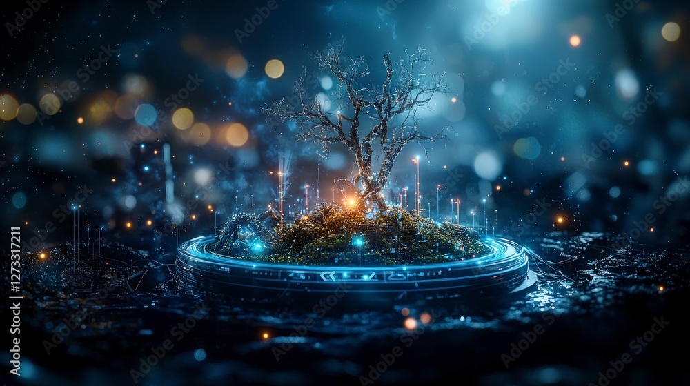 Poster zerocarbon innovation showcase urban oasis digital art futuristic environment illuminated perspectiv