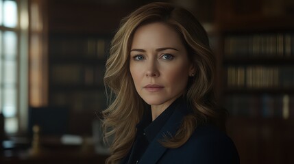 Confident Businesswoman in a Library Setting