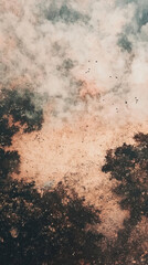 Abstract sky with clouds and silhouettes of trees